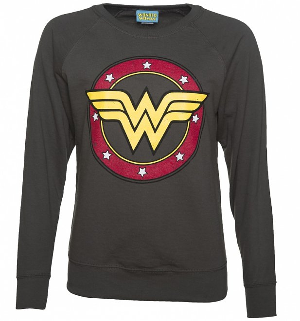 Womens Charcoal Wonder Woman Circle Logo Sweater