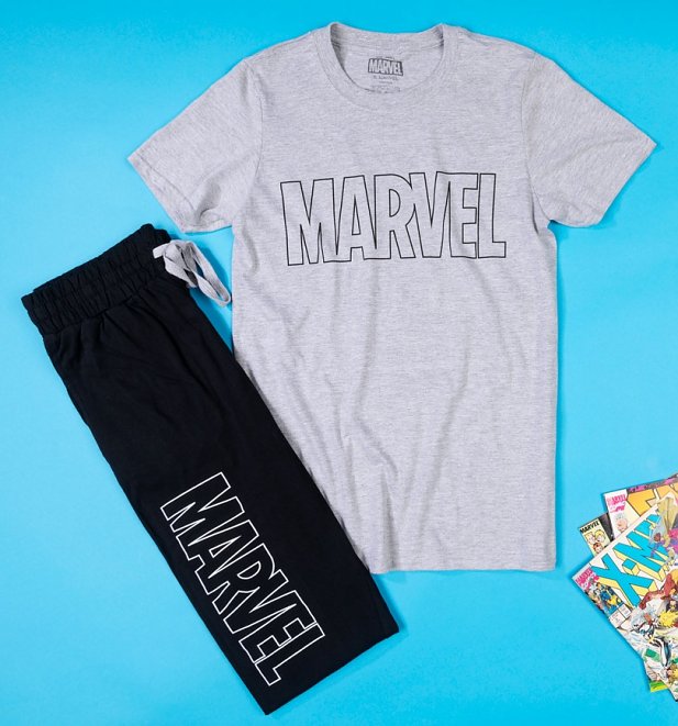 Mens Marvel Outline Logo Pyjamas