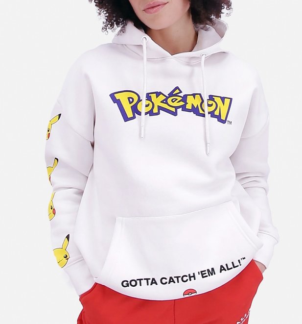 An image of Womens White Oversized Pokemon Hoodie with Sleeve Print from Difuzed